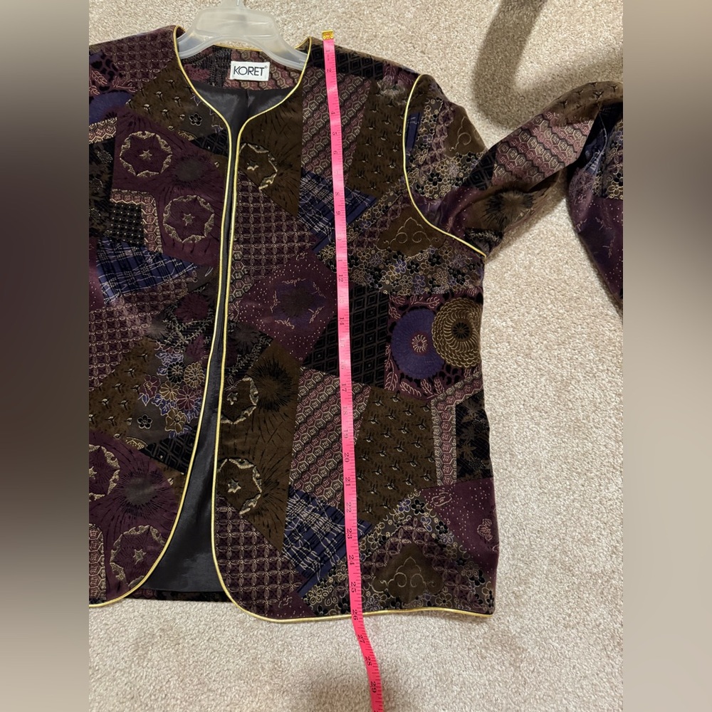 Koret vintage Women's Patchwork micro velvet Jacket blazer- Purple and Brown - Picture 12 of 13